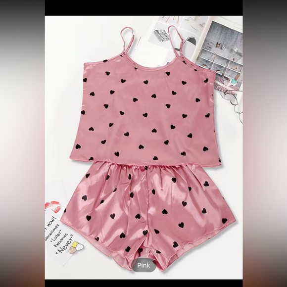 Satin  Pajamas Set, Sleeveless Pajama Top & Pajama Shorts Set - Picture 3 of 5